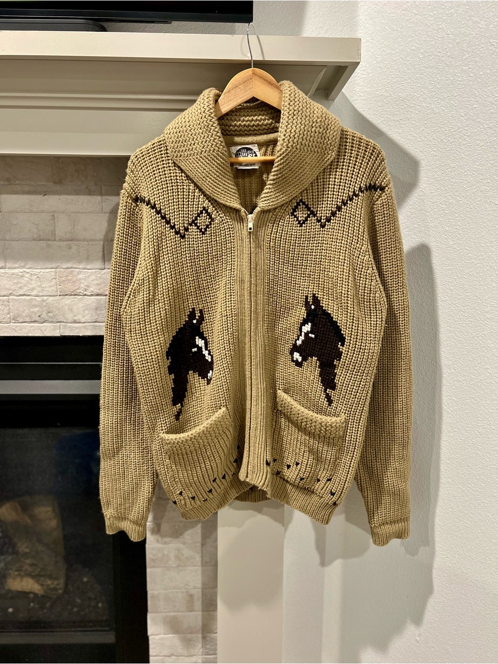 Vintage 70s Miller Western Horse Knit Cardigan Shawl Collar